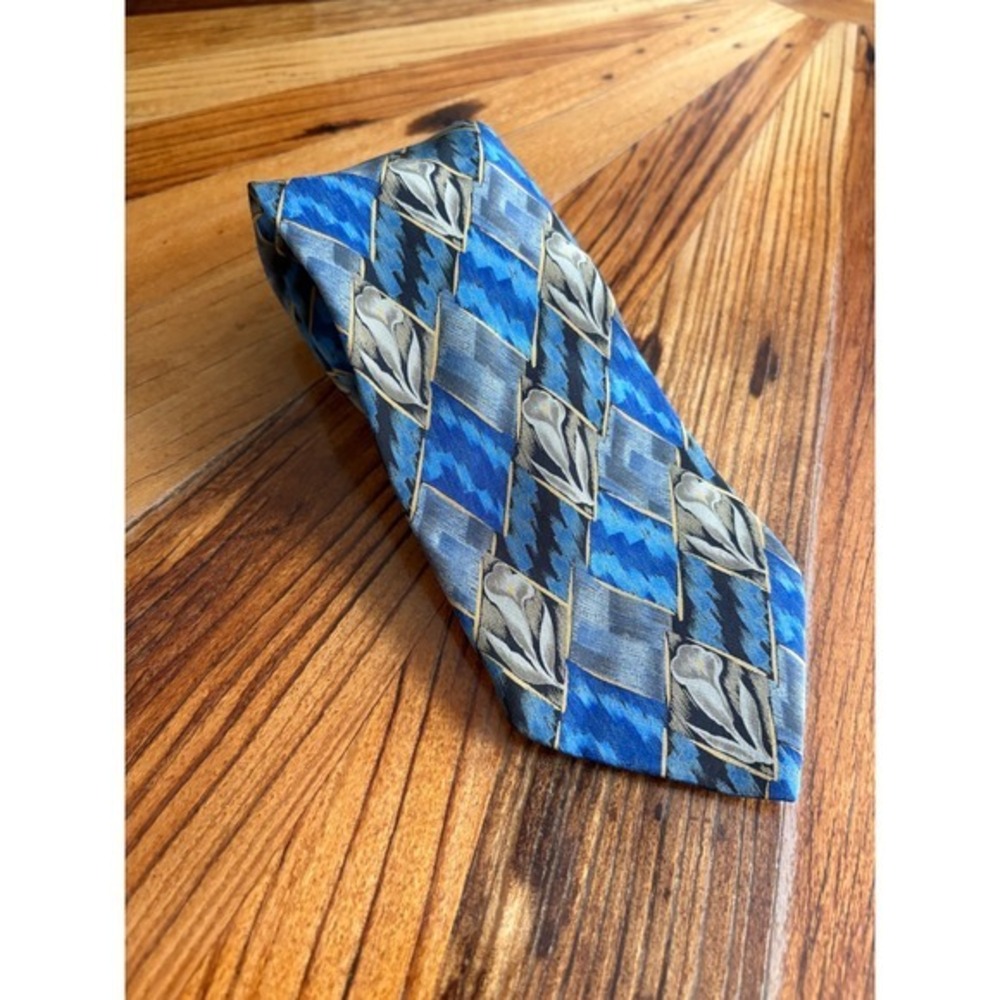 Ermenegildo Zegna Men's Necktie Blue Gray Tulip Floral Silk Designer Tie